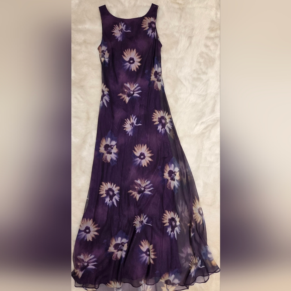 Purple Floral Maxi Dress - Elegant Sleeveless Silhouette